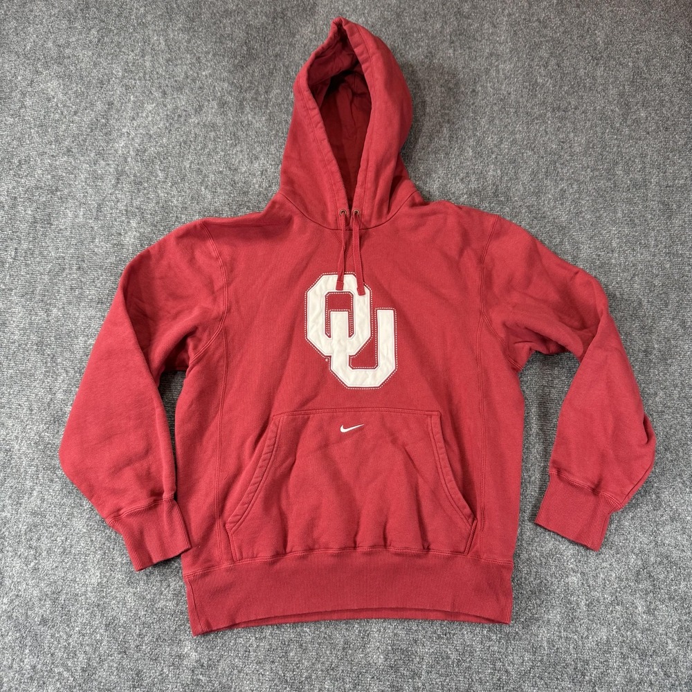 Oklahoma Sooners Hoodie Mens Medium Red Center Swoosh NCAA Nike Pullover Y2K